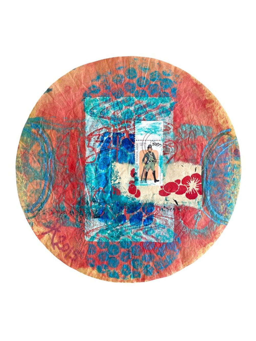 Filtered 6 Original Art Acrylic Collage Painting Round Artwork 7.75in Diameter